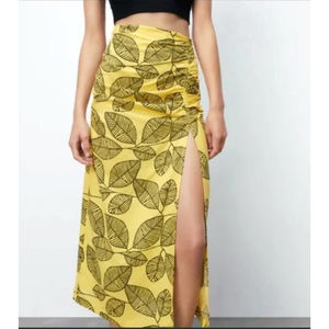 ZARA Leaf Print Linen Midi Skirt Sz Small NWOT
